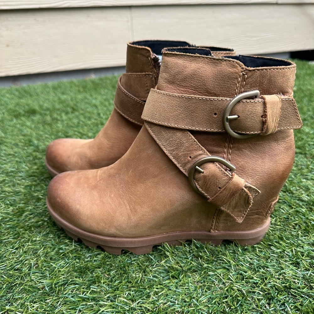 Sorel Brown Wedges with Buckle Accents